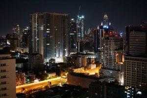 Бангкок, таиланд, город, ночь, небоскребы