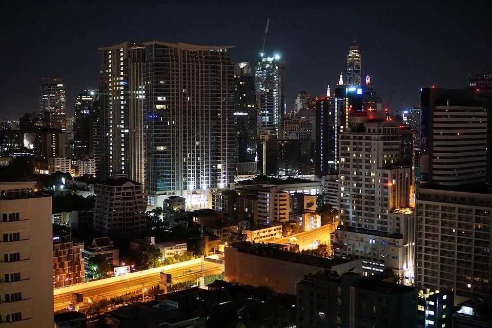 Бангкок, таиланд, город, ночь, небоскребы